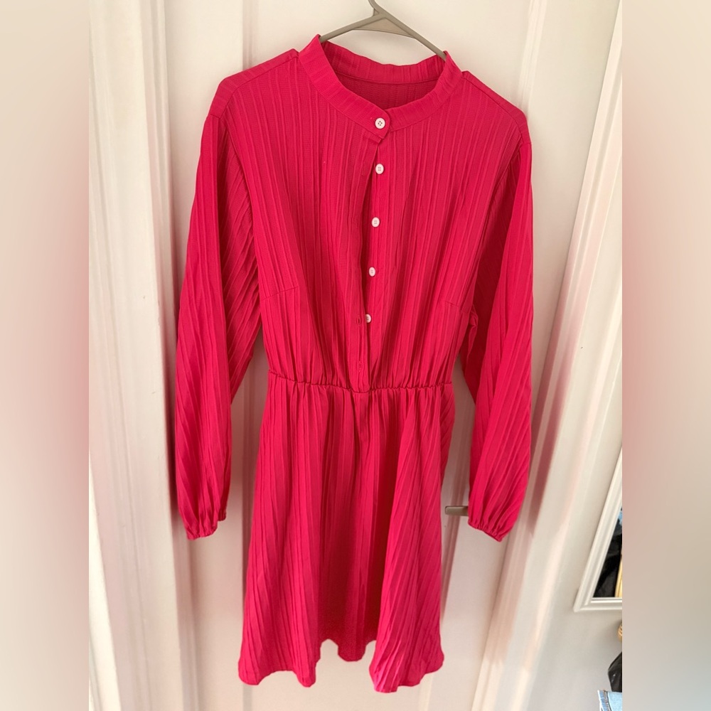 SHEIN Red Casual Sundress with Bishop Sleeves and V-Neck